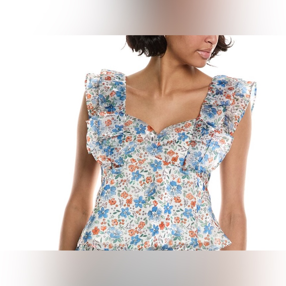 Wildfox Sydney top Snow White Floral Ruffle Blouse Womens top Sz L